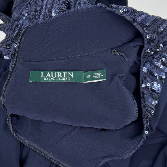 Lauren Ralph Lauren Sequin Mock Neck Evening Gown Navy Sz 12 Formal Maxi $240 - Picture 14 of 16